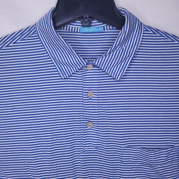 J Mclaughlin Polo Shirt Mens Large Striped Blue, White Pima Cotton Golf - Picture 1 of 11